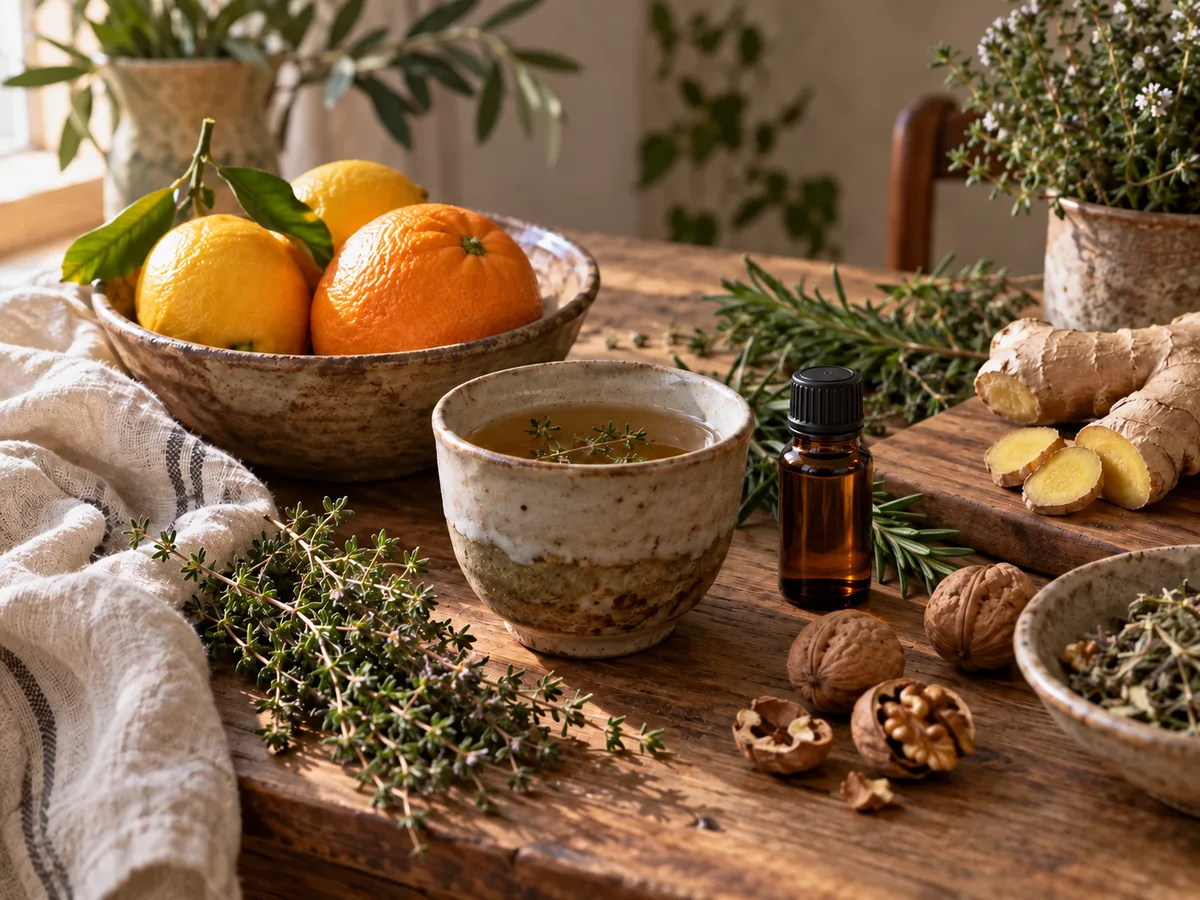 Frasc d’oli essencial, infusió, cítrics i plantes aromàtiques